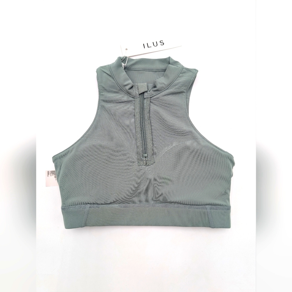 NWT ILUS Essential  Size XS Sea Foam High Neck Crop Top Front Zip It All In Bra - Picture 13 of 17